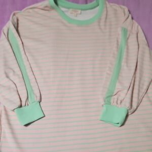 Peach Love California Mint and Pink Striped Sweatshirt